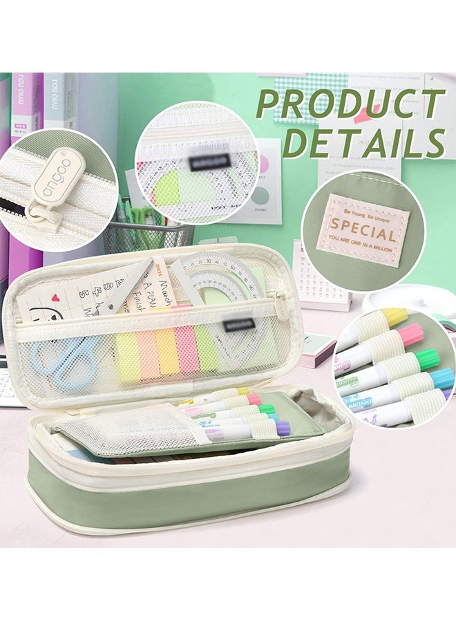 SPECIAL Green Large Capacity Aesthetic Pencil Case with Sturdy Durable Zipper Big Soft Stationery Pouch Portable Storage Organizer for Women Men Adults College Office Travel School Supplies Pen Marker Cosmetic Bag - Image 3